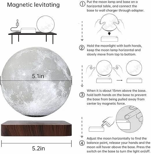 AuraMoon™ – The Floating Levitating 3D Moon Lamp with Magnetic Base and Warm Ambient Light